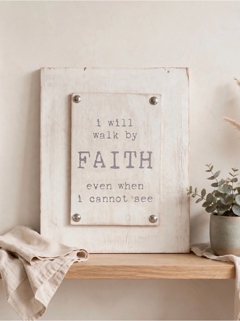Faith wooden Wall Sign in Cream and Gray - Inspirational Home Wall Decor
